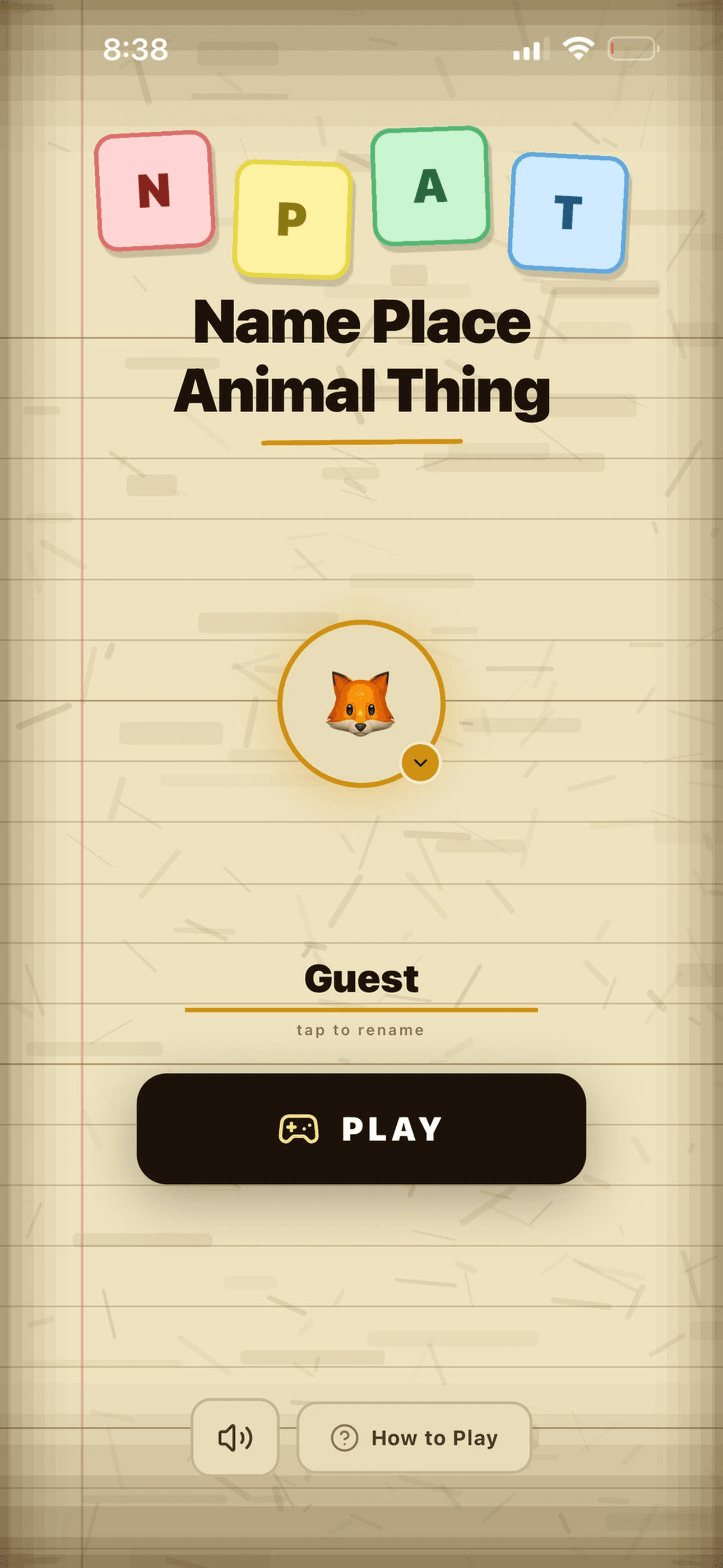 NPAT game screenshot — home screen